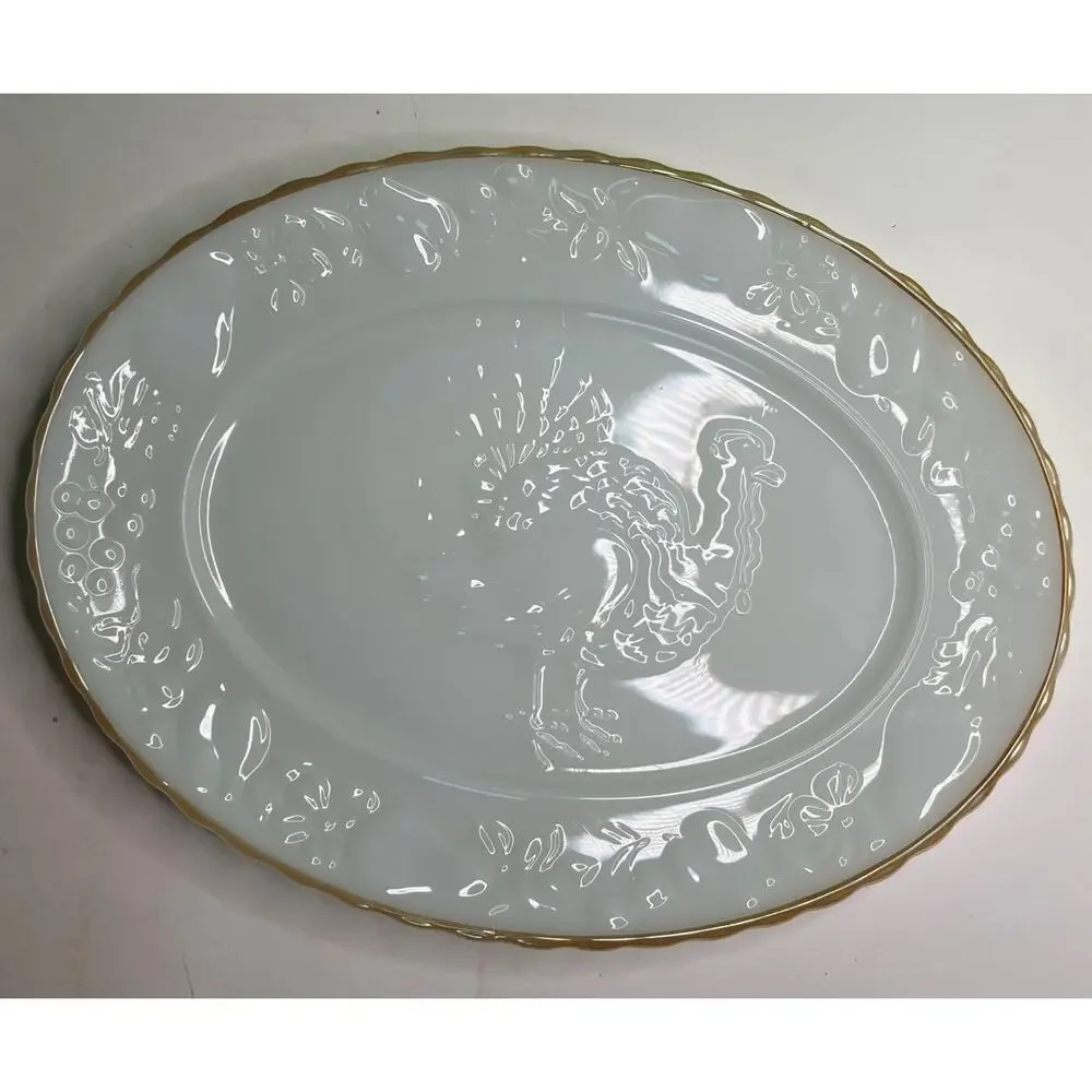 Vintage Anchor Hocking Turkey Serving Platter #2390 Milk Glass Made in U.S.A.